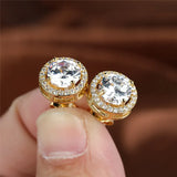 Crystal Round Stone Earrings Rose Silver Wedding Earrings Classic Zircon Stud Ea