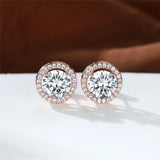 Crystal Round Stone Earrings Rose Silver Wedding Earrings Classic Zircon Stud Ea
