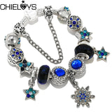 Crystal Stars Charm Beads Pendants DIY Snake Chain Charm Bracelet For Women