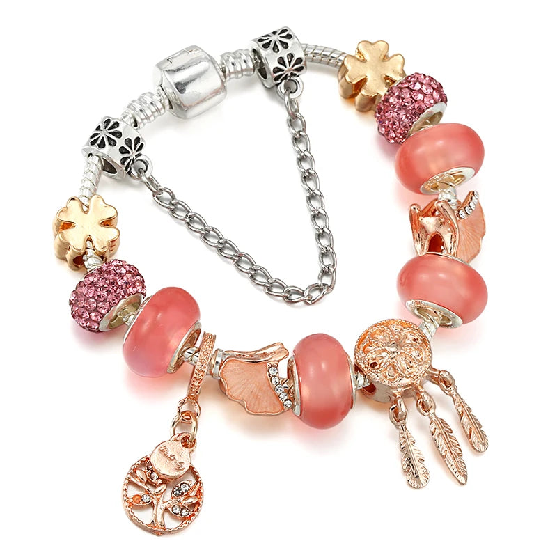 Crystal Stars Charm Beads Pendants DIY Snake Chain Charm Bracelet For Women