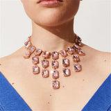Crystal Tassel Square Pendant Necklaces