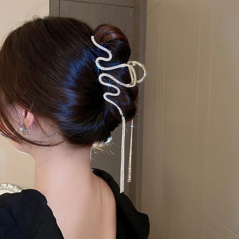 Crystal Tassel Hair Claws Clips Snake Metal Hair Crab Hairpins Headwear