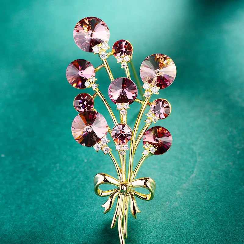 Crystal Zircon Bouquets Brooch Pin for Women Creative Decoration