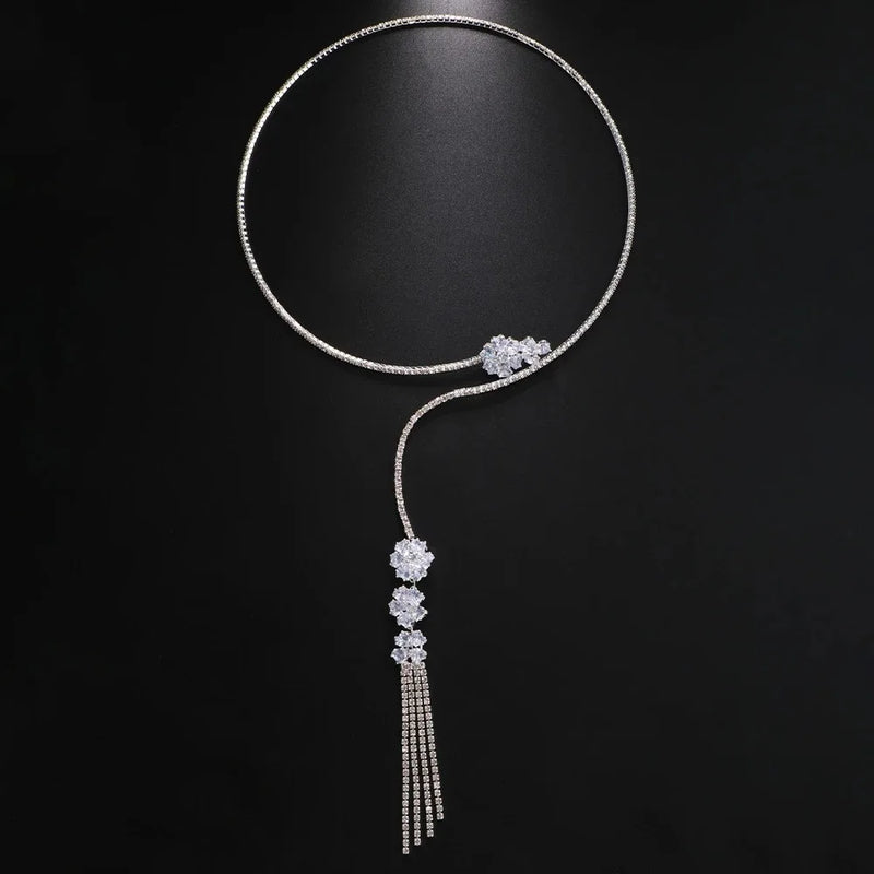 Crystal Zircon Flowers Choker Necklace Wedding Jewelry for Women
