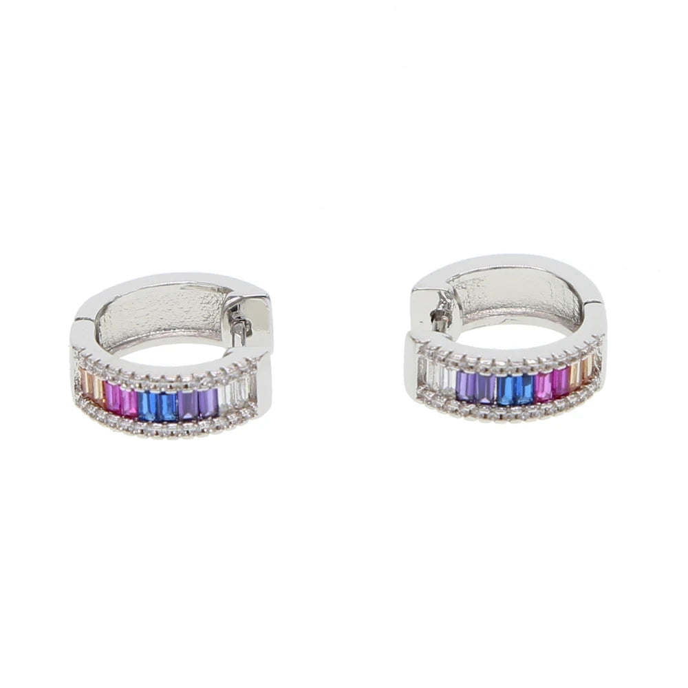 Crystal Rectangle Hoop Earrings Rainbow CZ Wedding Brincos Party