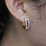 Crystal Rectangle Hoop Earrings Rainbow CZ Wedding Brincos Party