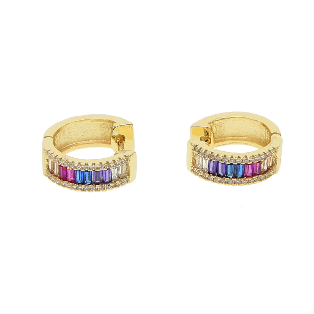 Crystal Rectangle Hoop Earrings Rainbow CZ Wedding Brincos Party
