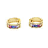 Crystal Rectangle Hoop Earrings Rainbow CZ Wedding Brincos Party