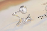 Crystal Bow Smile Face Clip Earrings 925 Silver Fine Jewelry