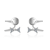 Crystal Bow Smile Face Clip Earrings 925 Silver Fine Jewelry