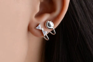 Crystal Bow Smile Face Clip Earrings 925 Silver Fine Jewelry