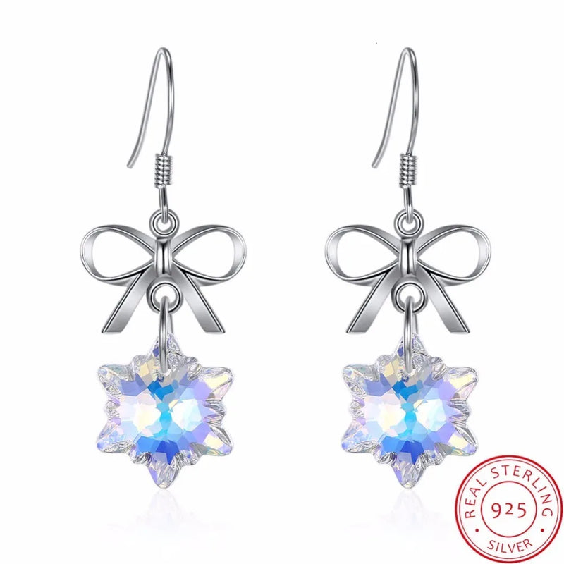 Snowflake Drop Earrings 925 Sterling Silver Women Christmas Jewelry