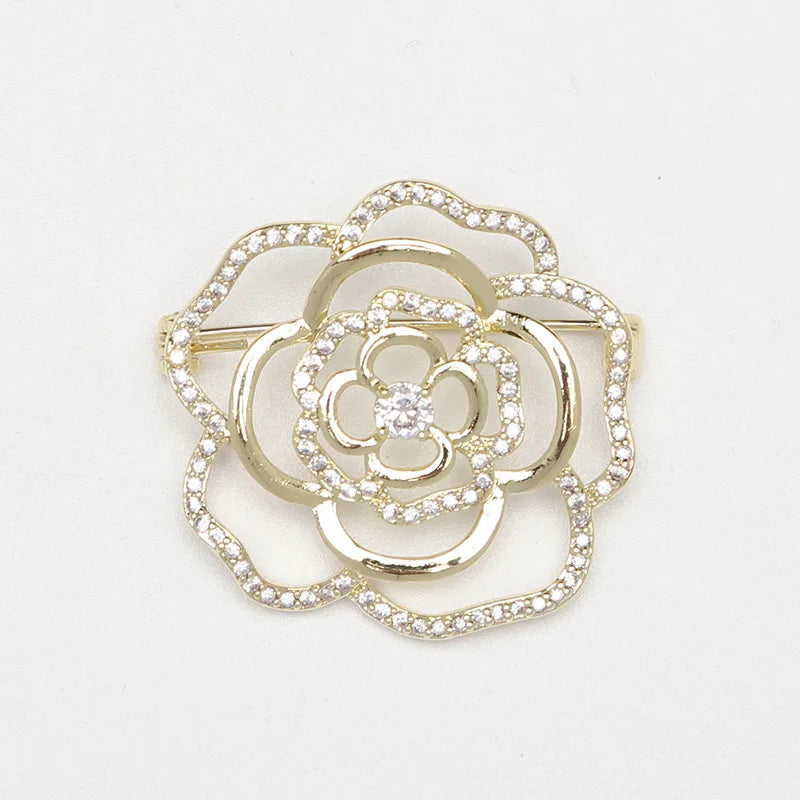 Cubic Zircon Butterfly Feather Flower Brooch Collar Pins