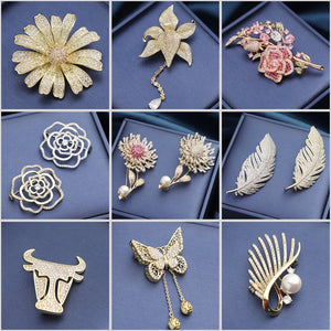 Cubic Zircon Butterfly Feather Flower Brooch Collar Pins