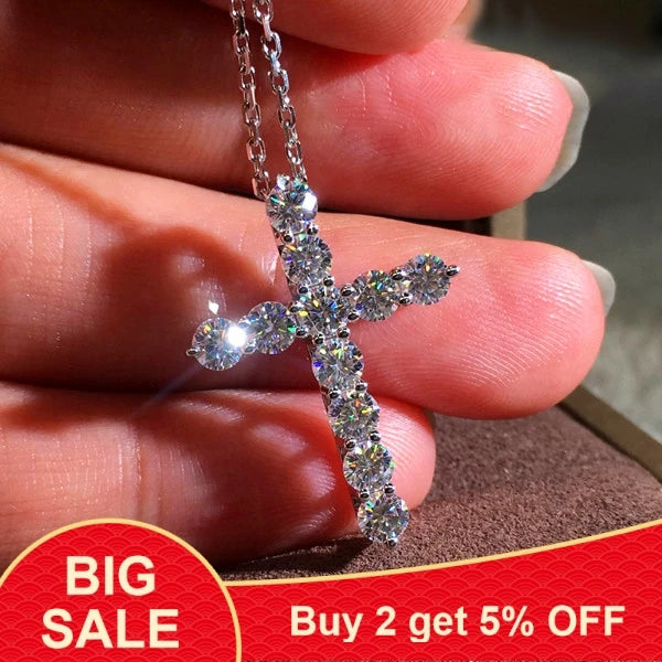 CZ Cross Pendant Necklace 925 Silver Christian Jesus Jewelry Gift