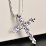 CZ Cross Pendant Necklace 925 Silver Christian Jesus Jewelry Gift