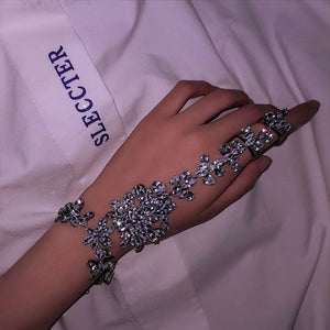 Cubic Zircon Finger Bracelet Charm Hand Chain Ring For Women