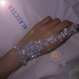 Cubic Zircon Finger Bracelet Charm Hand Chain Ring For Women