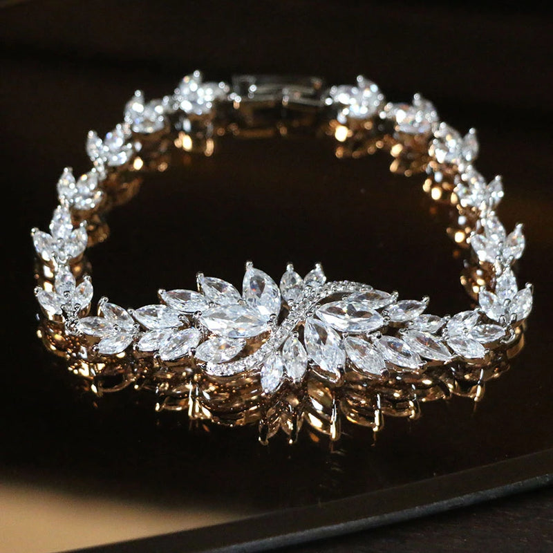 CZ Wedding Bracelet Bridal Hand Chain for Women