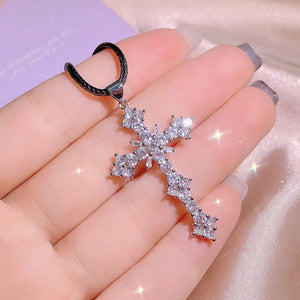 CZ Cross Pendant Necklace for Women Men Daily Jewelry