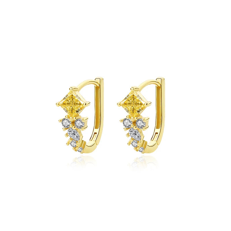CZ Geometric U Shape Hoop Earrings 925 Sterling Silver Jewelry