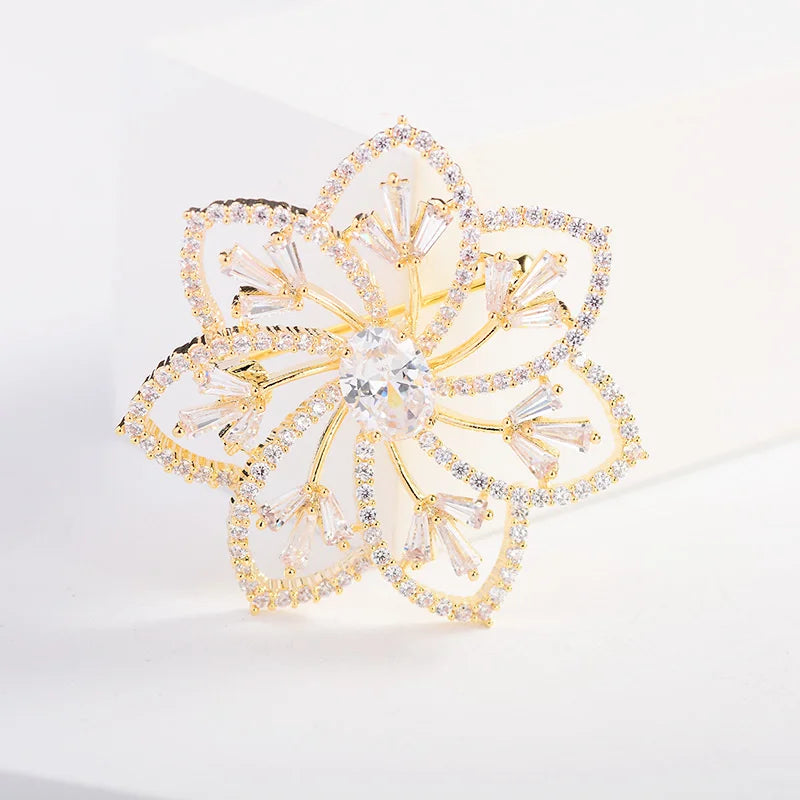 CZ Flower Brooch Pin Gold-plated Creative Jewelry