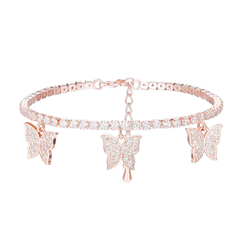 CZ Tennis Bracelet with Butterfly Charms
