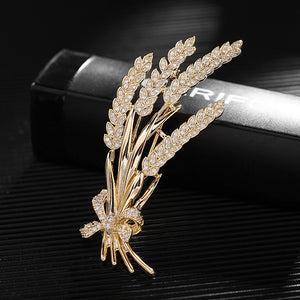 CZ Wheat Ear Brooch Pins for Women Costume Jewelry Wedding Bouquet Corsage Pin
