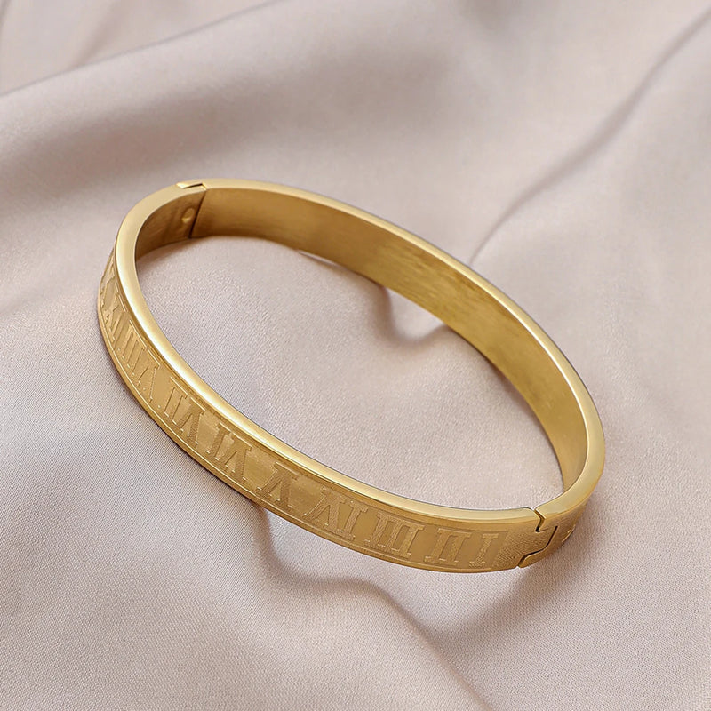 Roman Numeral Steel Bangle Couple Bracelet for Men Women