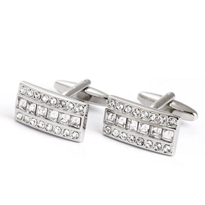 Crystal Square & Round Silver Cufflinks for Men's Party Shirts