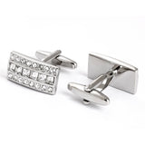 Crystal Square & Round Silver Cufflinks for Men's Party Shirts