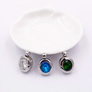DIY Engagement Green Stone Stainless Steel Oval Pendant