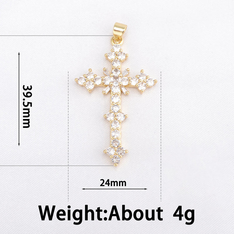 Christian Cross Charm Pendant with Zircon Paving