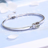 Heart Zircon Adjustable Cuff Charm Bracelet Bangle