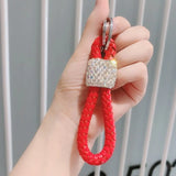 Pink Crystal Car Keyring Lanyard Hand-woven Keychain