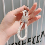 Pink Crystal Car Keyring Lanyard Hand-woven Keychain