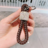 Pink Crystal Car Keyring Lanyard Hand-woven Keychain