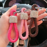 Pink Crystal Car Keyring Lanyard Hand-woven Keychain