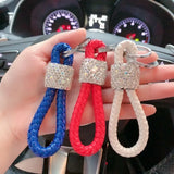 Pink Crystal Car Keyring Lanyard Hand-woven Keychain
