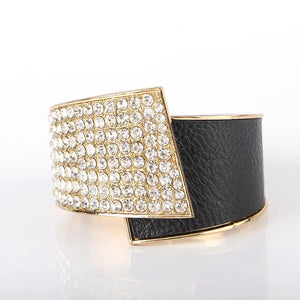 Crystal PU Leather Cuff Bangle for Women
