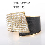 Crystal PU Leather Cuff Bangle for Women