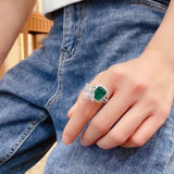 Butterfly Ring Princess Cut Simulation Emerald Silver Ring Wedding Engagement