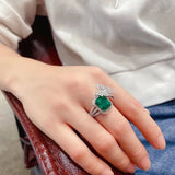 Butterfly Ring Princess Cut Simulation Emerald Silver Ring Wedding Engagement