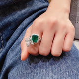 Butterfly Ring Princess Cut Simulation Emerald Silver Ring Wedding Engagement