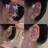 Silver Plated Metal Leaf Butterfly Clip on Earrings for Women Ear Clips