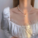 Pearl Heart Necklace Beaded Choker Valentines Bridesmaid Gift