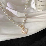 Pearl Heart Necklace Beaded Choker Valentines Bridesmaid Gift