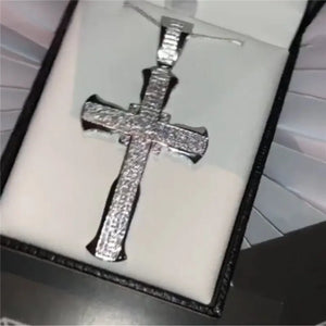 925 Silver Cross Pendant Necklace with AAAAA Cz - Hiphop Wedding Jewelry
