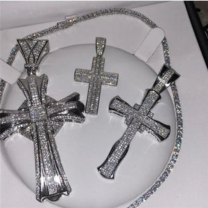 925 Silver Cross Pendant Necklace with AAAAA Cz - Hiphop Wedding Jewelry
