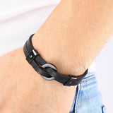Double Layer Circle Stainless Steel Men's Leather Bracelet